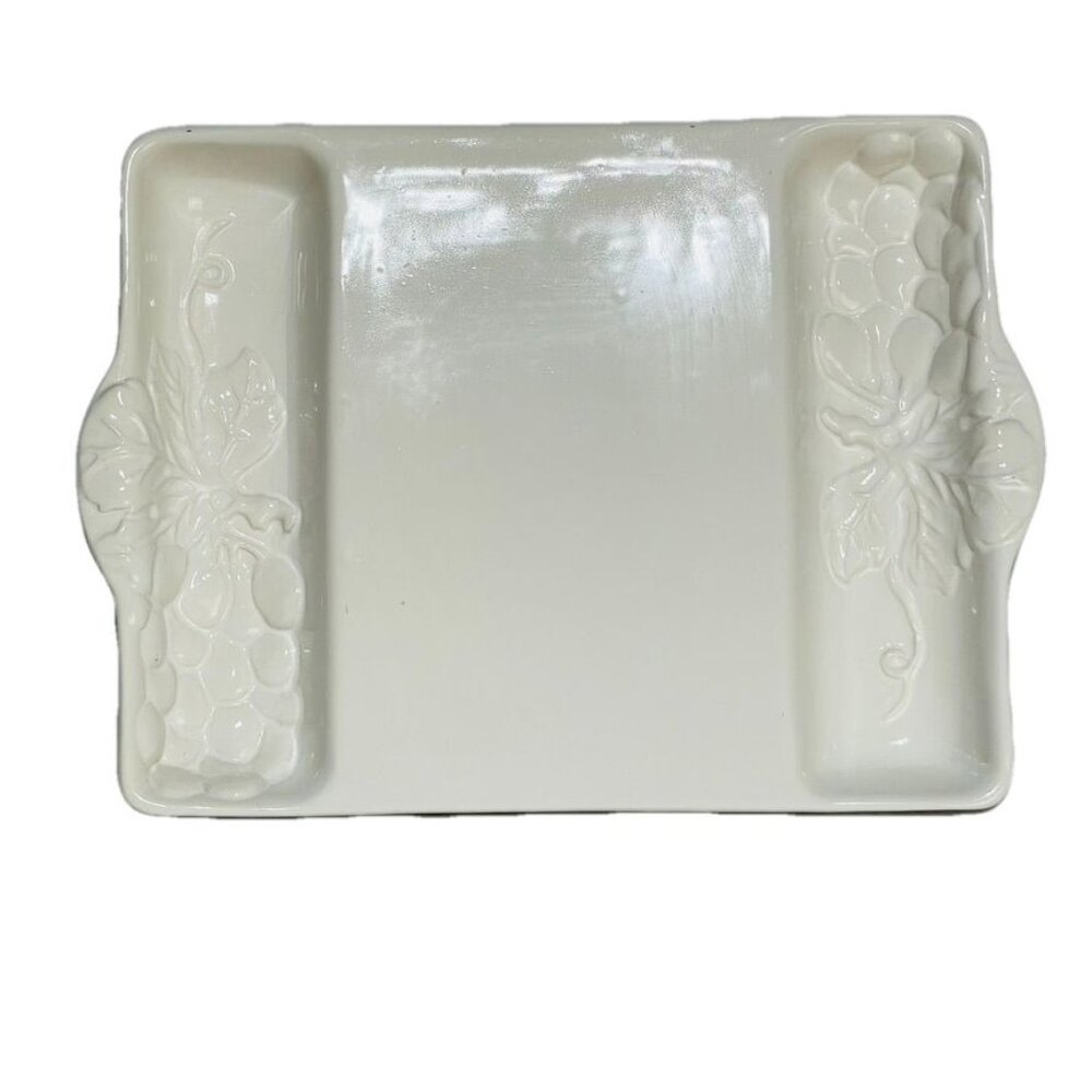 Loucarte Portugal White Grape Design Ceramic Serving Tray